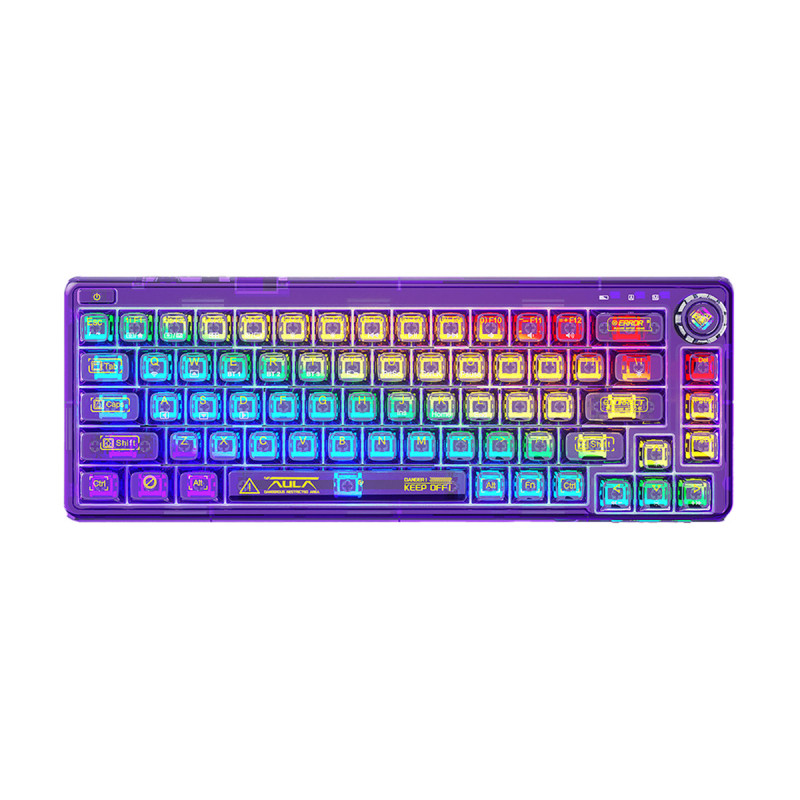 KEYBOARD (คีย์บอร์ด) AULA F68 (PURPLE) 3IN1 WIRELESS [ICE CRYSTAL SWITCH] (EN/TH) (2Y)