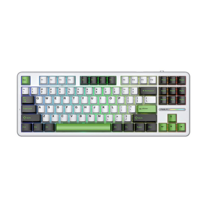 KEYBOARD (คีย์บอร์ด) AULA F87 (WHITE/GREEN) 3IN1 WIRELESS [GRAYWOOD V3 SWITCH] (EN/TH) (2Y)