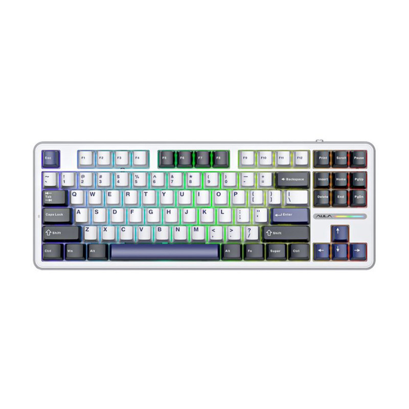 KEYBOARD (คีย์บอร์ด) AULA F87 (WHITE/BLUE) 3IN1 WIRELESS [GRAYWOOD V3 SWITCH] (EN/TH) (2Y)