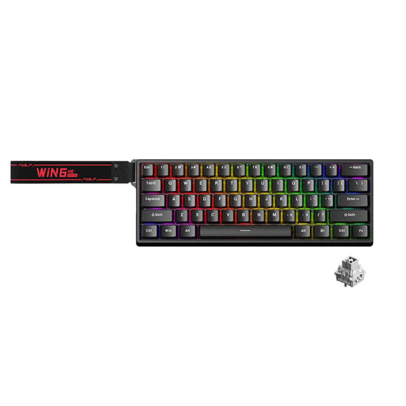 KEYBOARD (คีย์บอร์ด) AULA WIN60 HE (BLACK) GRAY WOOD MNT SWITCH (EN/TH) (2Y)
