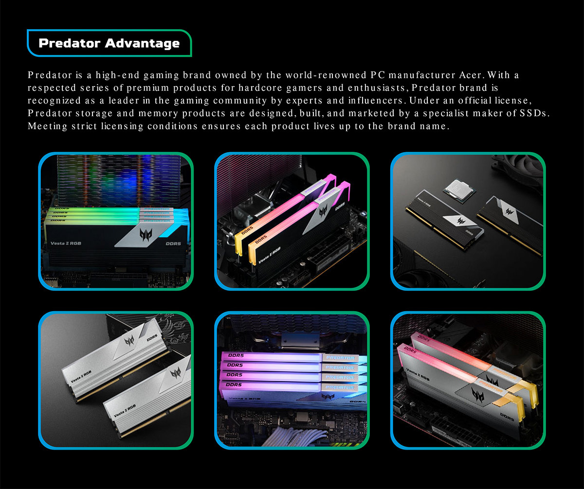 RAM (แรม) PREDATOR VESTA II RGB 32GB (16x2) DDR5 6000MHz BLACK (BL 