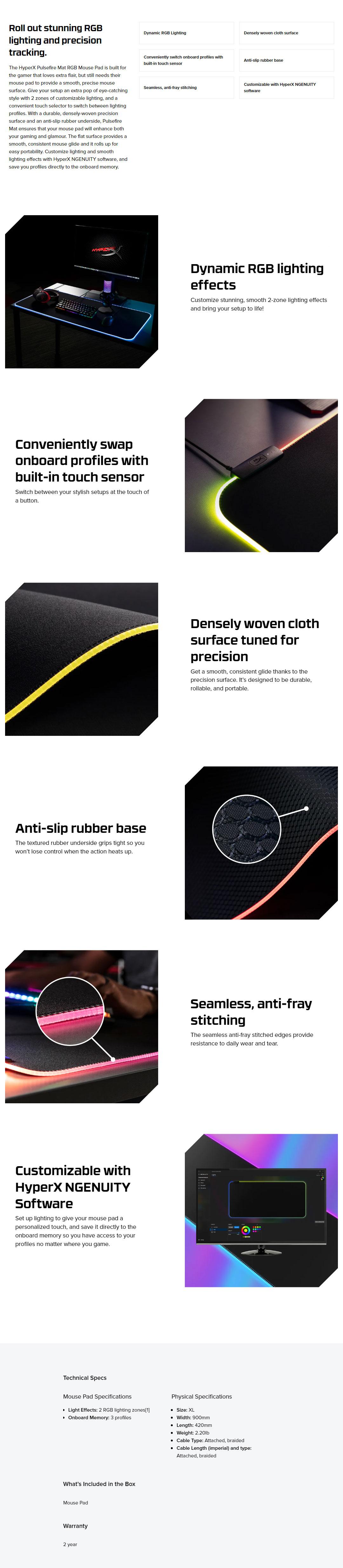 MOUSE PAD (แผ่นรองเมาส์) HyperX MOUSEPAD PULSEFIRE MAT RGB XL 4S7T2AA